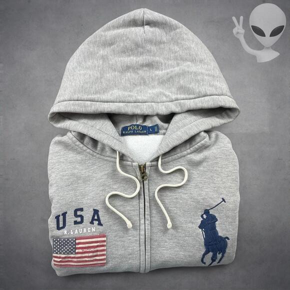 Ralph Lauren Other - Polo Ralph Lauren Full Zip Hoodie Large Grey USA Big Pony Jacket Vintage 90s